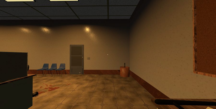 A scene under investigation, with evidence on the floor